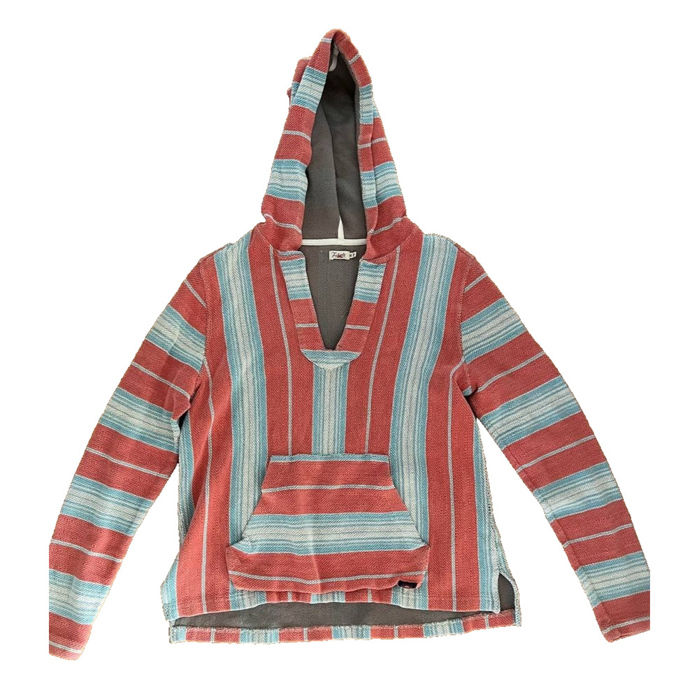Faherty Terry Baja Pullover Hoodie Orange/Blue Striped Medium A001888
